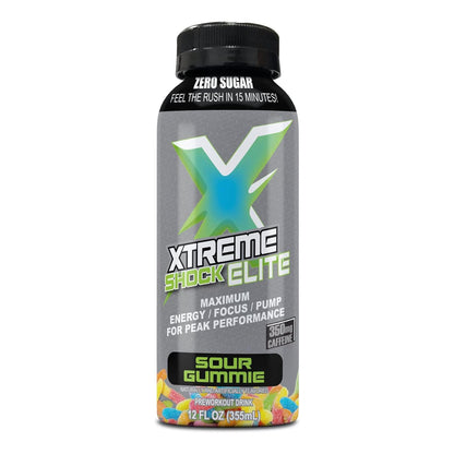 Xtreme Shock Elite Energy Drink, 350mg Caffeine, Zero Sugar (16oz, 12pk, Sour Gummie)