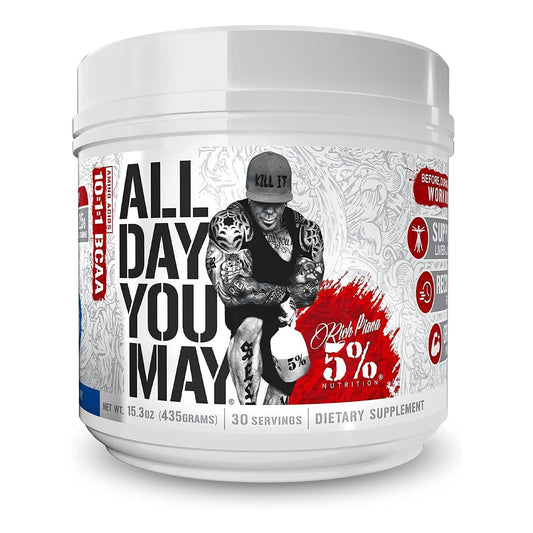 Rich Piana 5% Nutrition AllDayYouMay BCAA Powder for Workout & Recovery (16.4 oz, 30 Servings - Blue Raspberry)