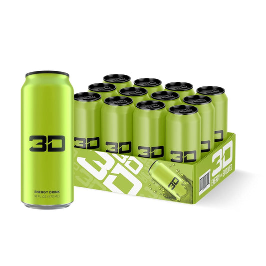 3D Energy Citrus Dew, Sugar-Free Pre-Workout Drink (16oz, 12 Pack, Green)