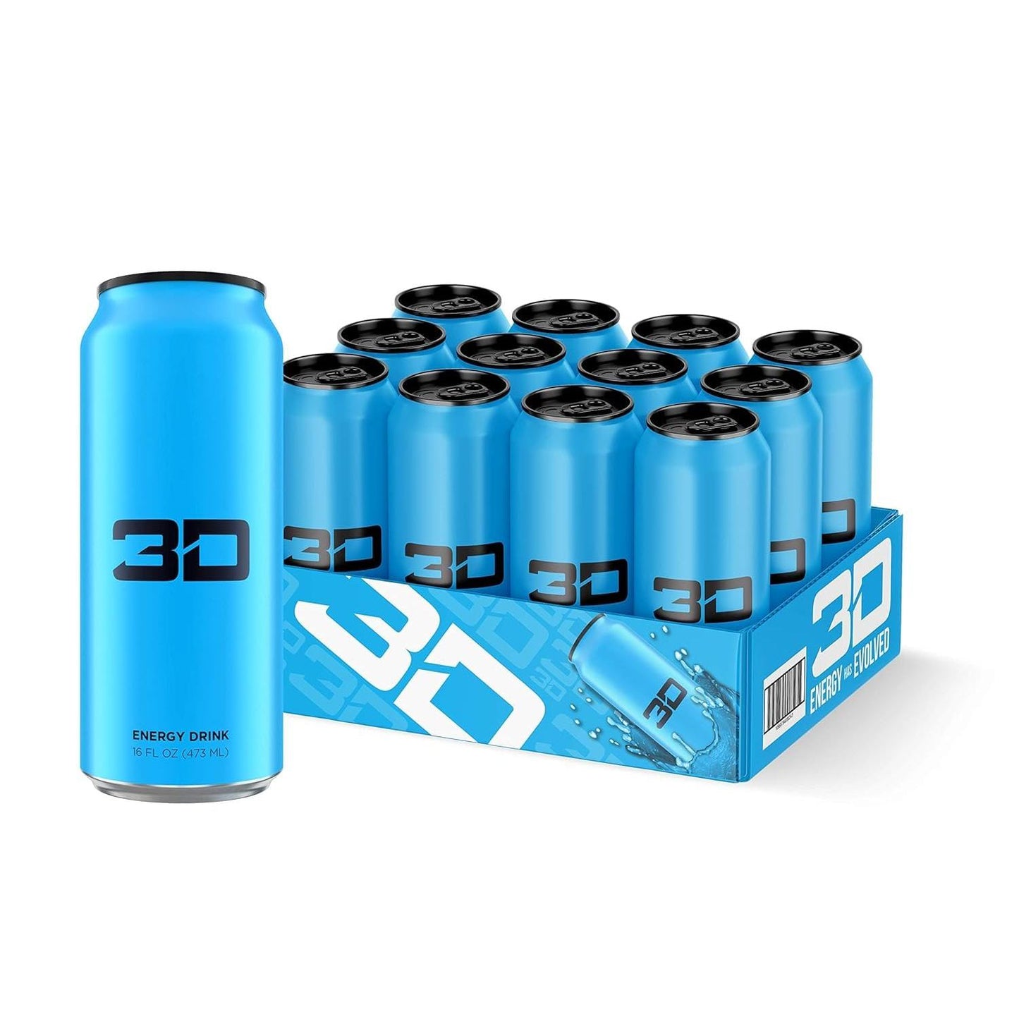 Blue Berry 3D Energy Drink, Sugar-Free with Taurine and L-Carnitine (16oz, 12 Pack)