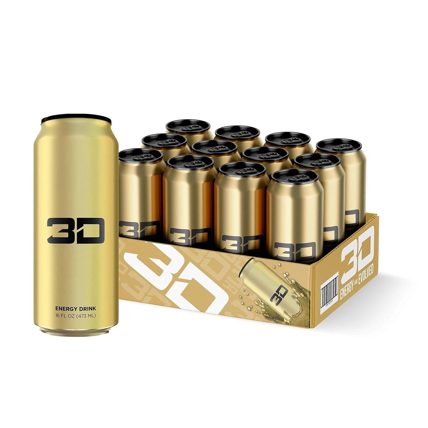 3D Energy Pina Colada, Sugar-Free Pre-Workout Drink (16oz, 12 Pack, Gold)