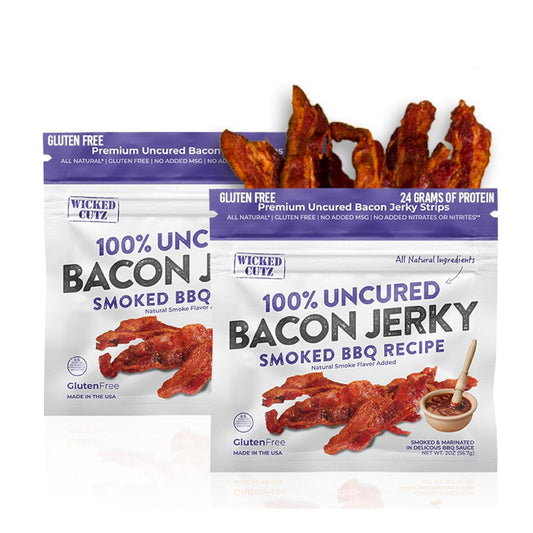 Smoked BBQ Bacon Jerky, Tender & Flavorful, Gluten-Free, High Protein (2 Bags)