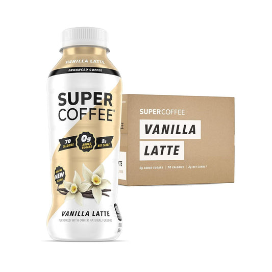 Super Coffee Vanilla Latte, Keto, Low Carb, 10g Protein (12oz, Pack of 12)