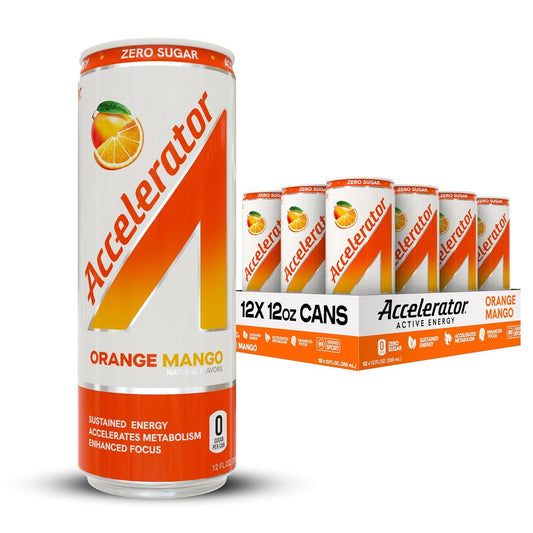 Accelerator Orange Mango Energy Drink, Sugar Free, NSF Certified (12 Pack)