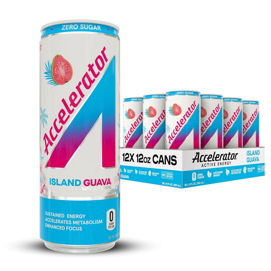 Accelerator Island Guava Energy Drink, Sugar Free, NSF Certified (12 Pack)