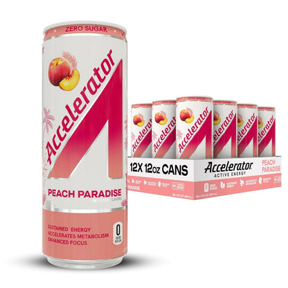 Accelerator Peach Paradise Energy Drink, Sugar Free, NSF Certified (12 Pack)