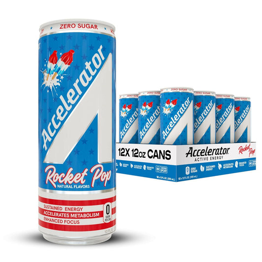 Accelerator Rocket Pop Energy Drink, Sugar Free, Focus & Metabolism Boost (12 Pack)