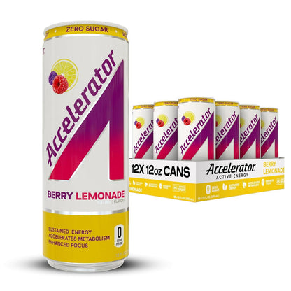 Accelerator Berry Lemonade Energy Drink, Sugar Free, NSF Certified (12 Pack)