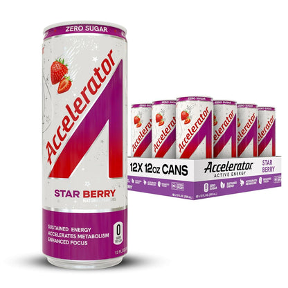 Accelerator Star Berry Energy Drink, Sugar Free, NSF, Focus & Metabolism (12x12oz)