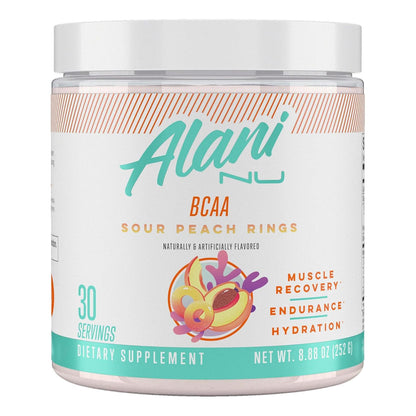 Alani Nu BCAA Sour Peach Ring, 2:1:1 Amino Acids for Muscle Recovery (30 Servings)