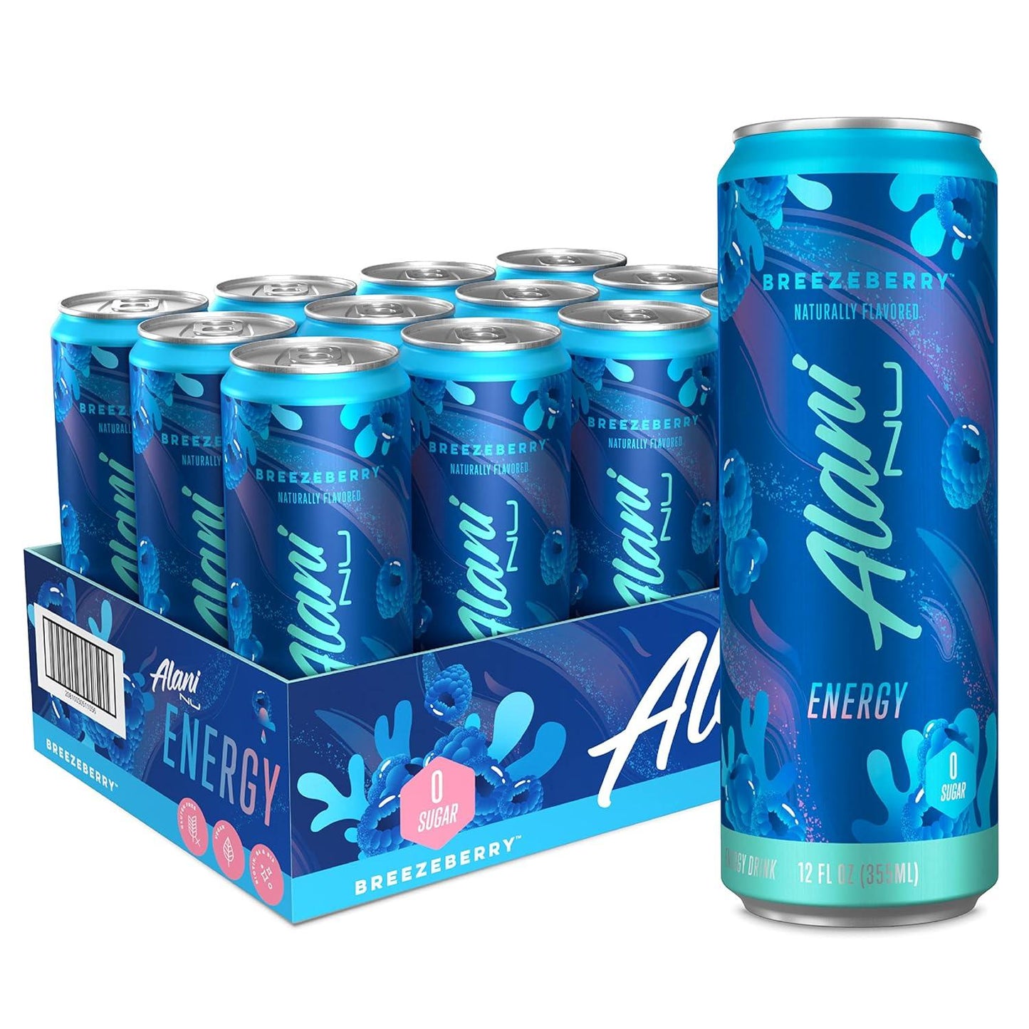 Alani Nu BREEZEBERRY Energy Drink, 200mg Caffeine, Zero Sugar (12 Pack)