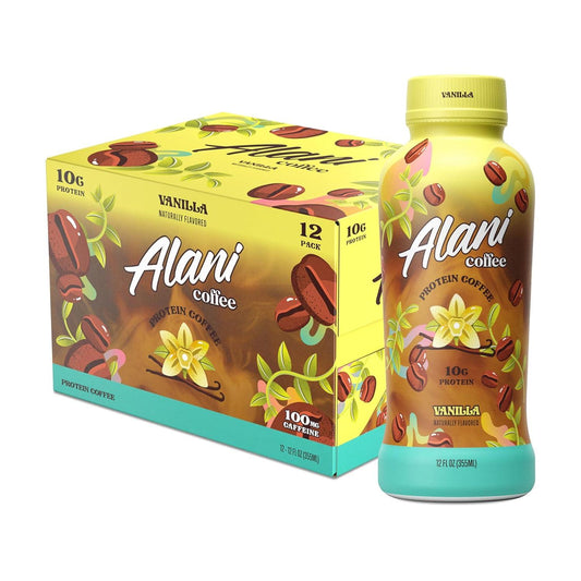 Alani Nu Vanilla Protein Coffee, 10g Protein, 100mg Caffeine (12 Pack, 12 Fl Oz)