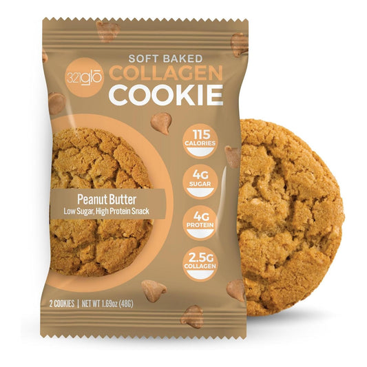 321glo Collagen Cookies: Soft Baked, High Protein, Low Carb Keto Snack (12 Pack, Peanut Butter)