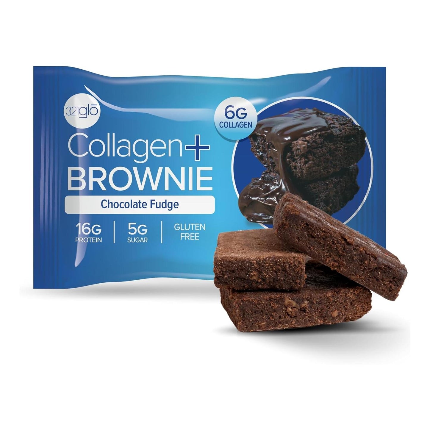 321glo Collagen Protein Brownie, Keto, Gluten-Free, Low Sugar (12 Pack, Chocolate Fudge)