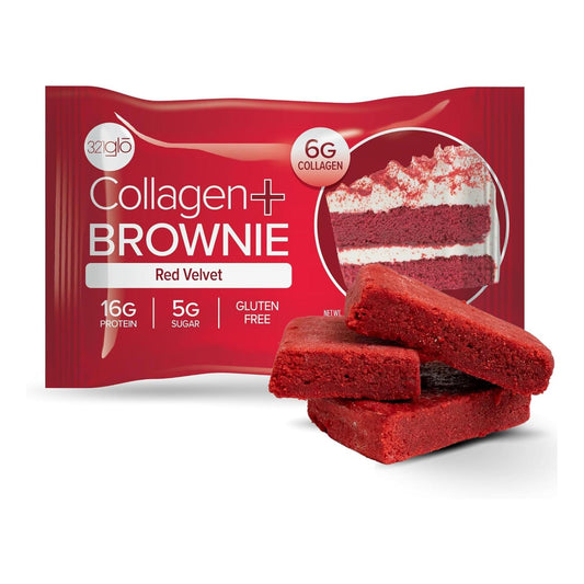 321glo Collagen Protein Brownie - Gluten Free Keto Snack (12 Pack, Red Velvet)