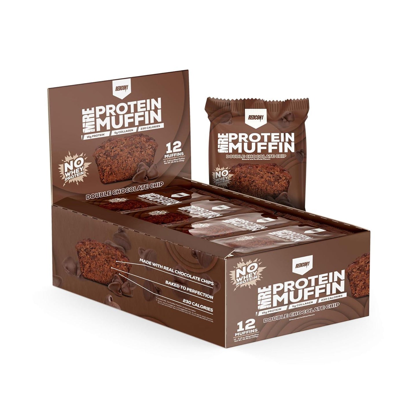 REDCON1 MRE Double Chocolate Chip Protein Muffin - Whole Food (12 Pack)