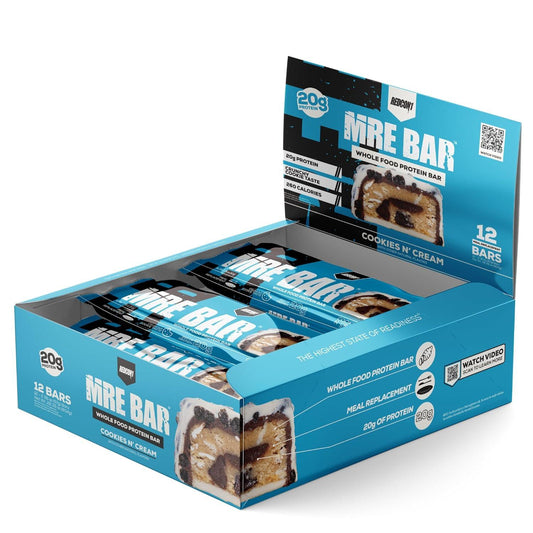 REDCON1 MRE Protein Bar, Cookies N' Cream - 20g Protein, Low Sugar (12 Bars)