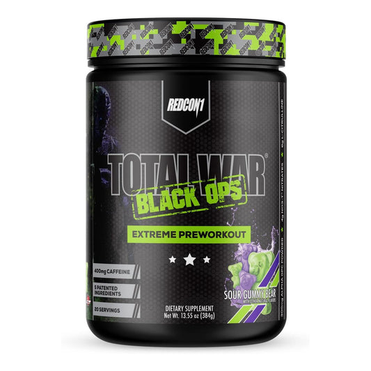 REDCON1 Total War Black Ops Preworkout, Sour Gummy Bear, 400mg Caffeine (20 Servings)