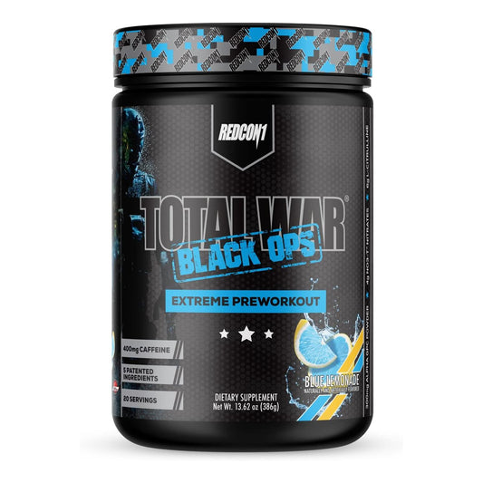 REDCON1 Total War Black Ops Preworkout, Blue Lemonade, 400mg Caffeine (20 Servings)