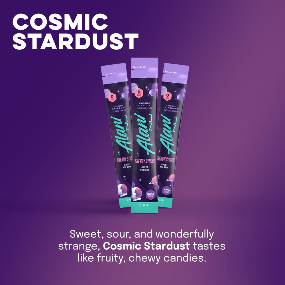 Alani Nu Cosmic Stardust Energy Sticks, Pre-Workout with Biotin, B Vitamins (10 Pack, Zero Sugar, 5 Calories)