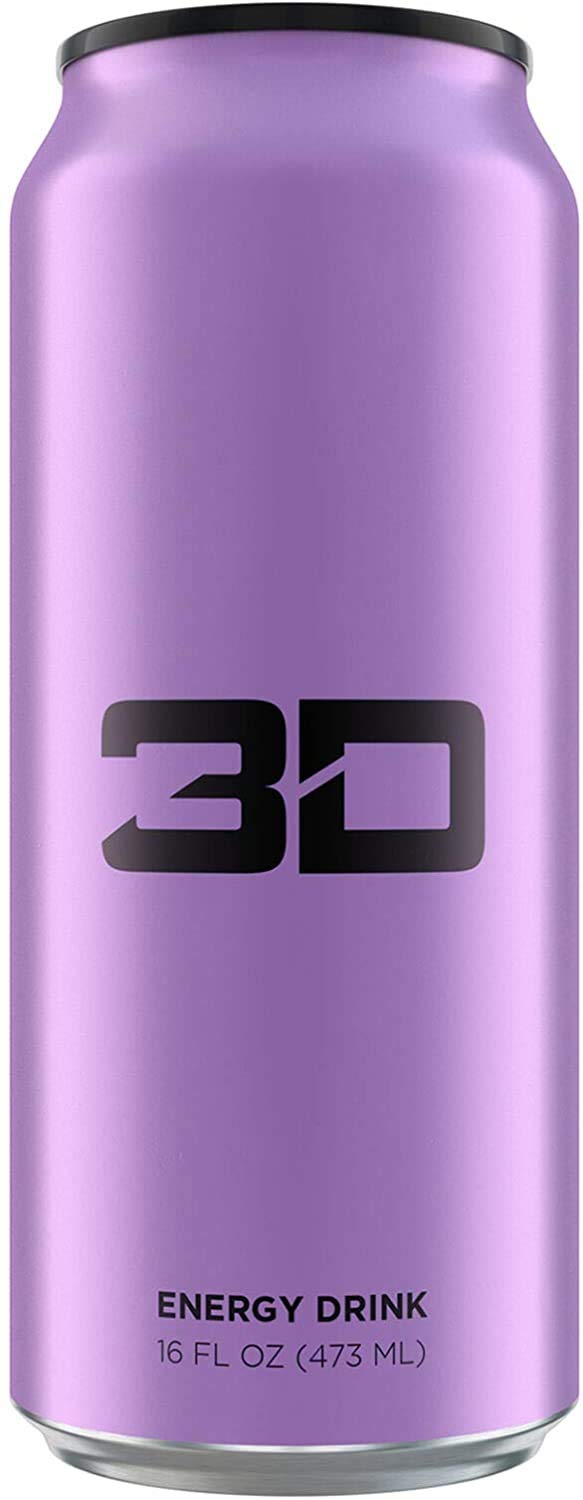 3D Energy Drink, Grape, Sugar Free, 200mg Caffeine, Pre-Workout (12 Pack)