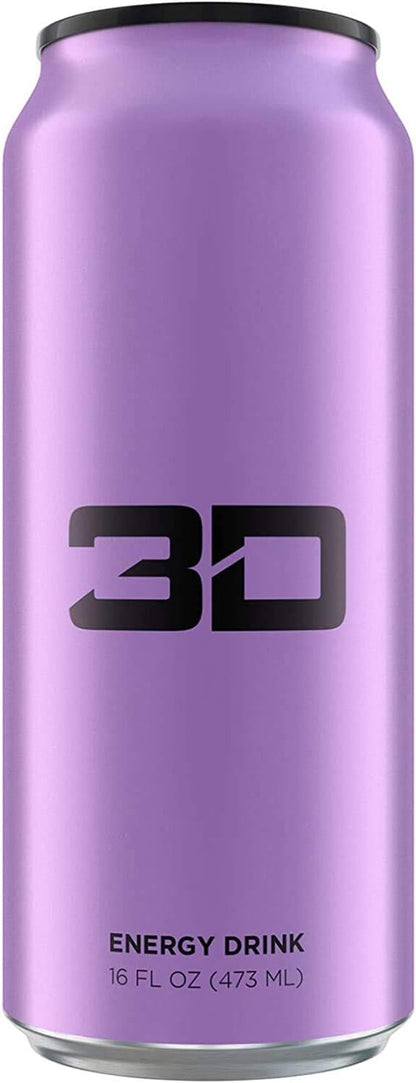 3D Energy Drink, Grape, Sugar Free, 200mg Caffeine, Pre-Workout (12 Pack)