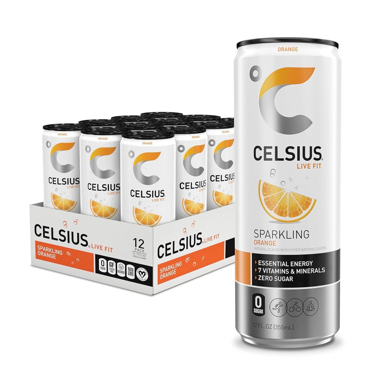 Celsius Sparkling Orange Energy Drink (12 Fl Oz, Pack of 12)