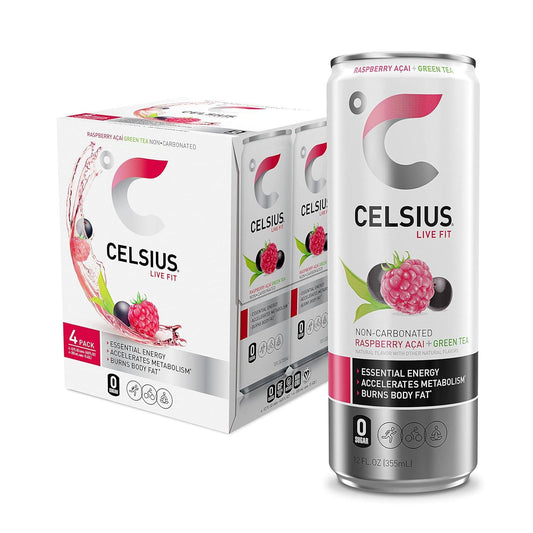 Celsius Raspberry Acai Green Tea Energy Drink (12 Fl Oz, Pack of 4)