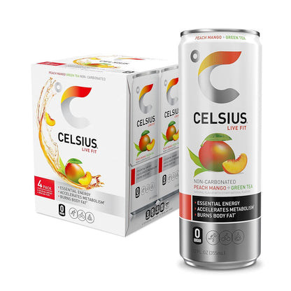 Celsius Peach Mango Green Tea Energy Drink (12 Fl Oz, Pack of 4)