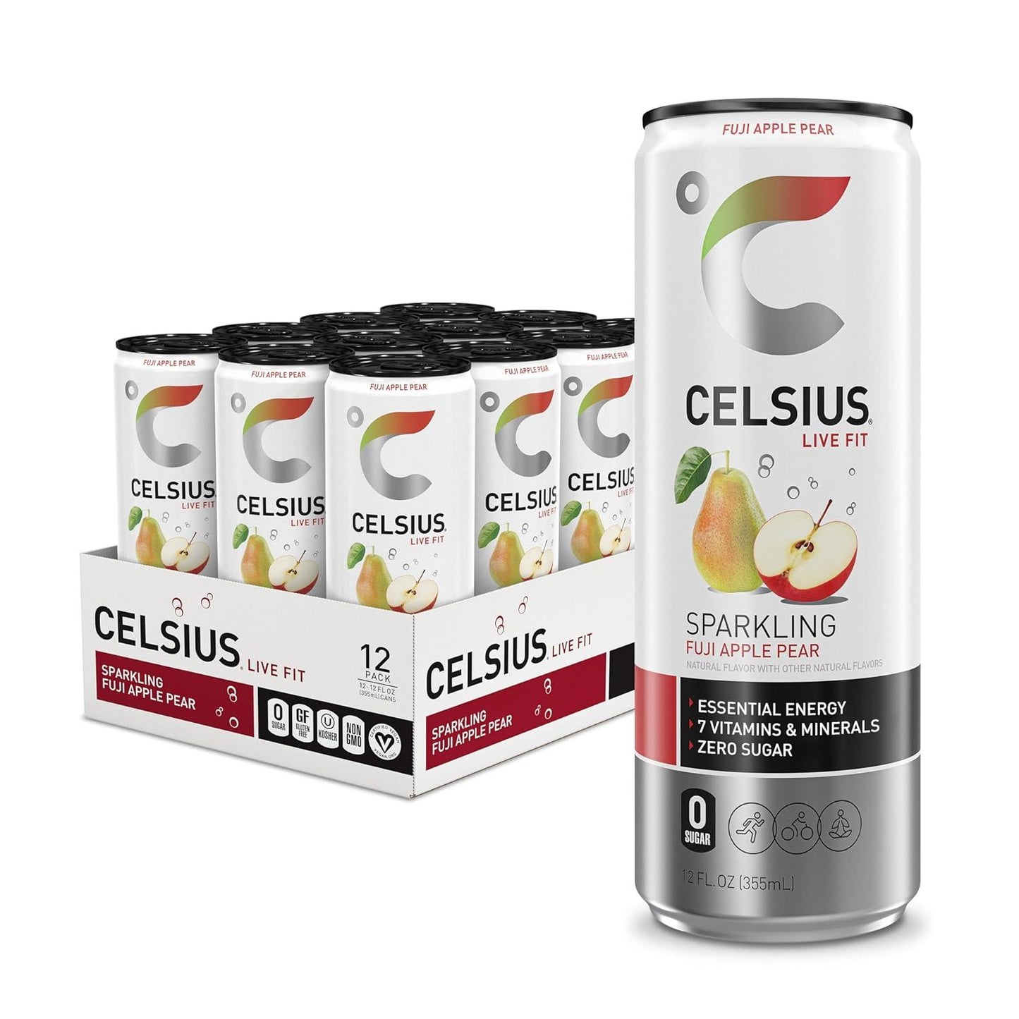 CELSIUS Sparkling Fuji Apple Pear Energy Drink (12 Fl Oz, Pack of 12)