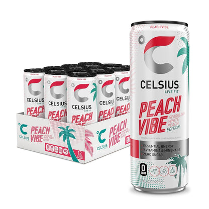 CELSIUS Peach Vibe Energy Drink (12 Fl Oz, Pack of 12)