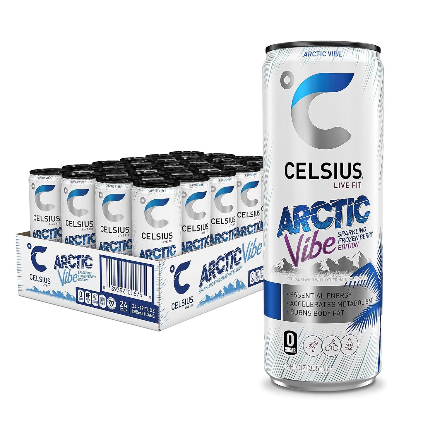 CELSIUS Arctic Vibe Sparkling Energy Drink (12 Fl Oz, Pack of 24)