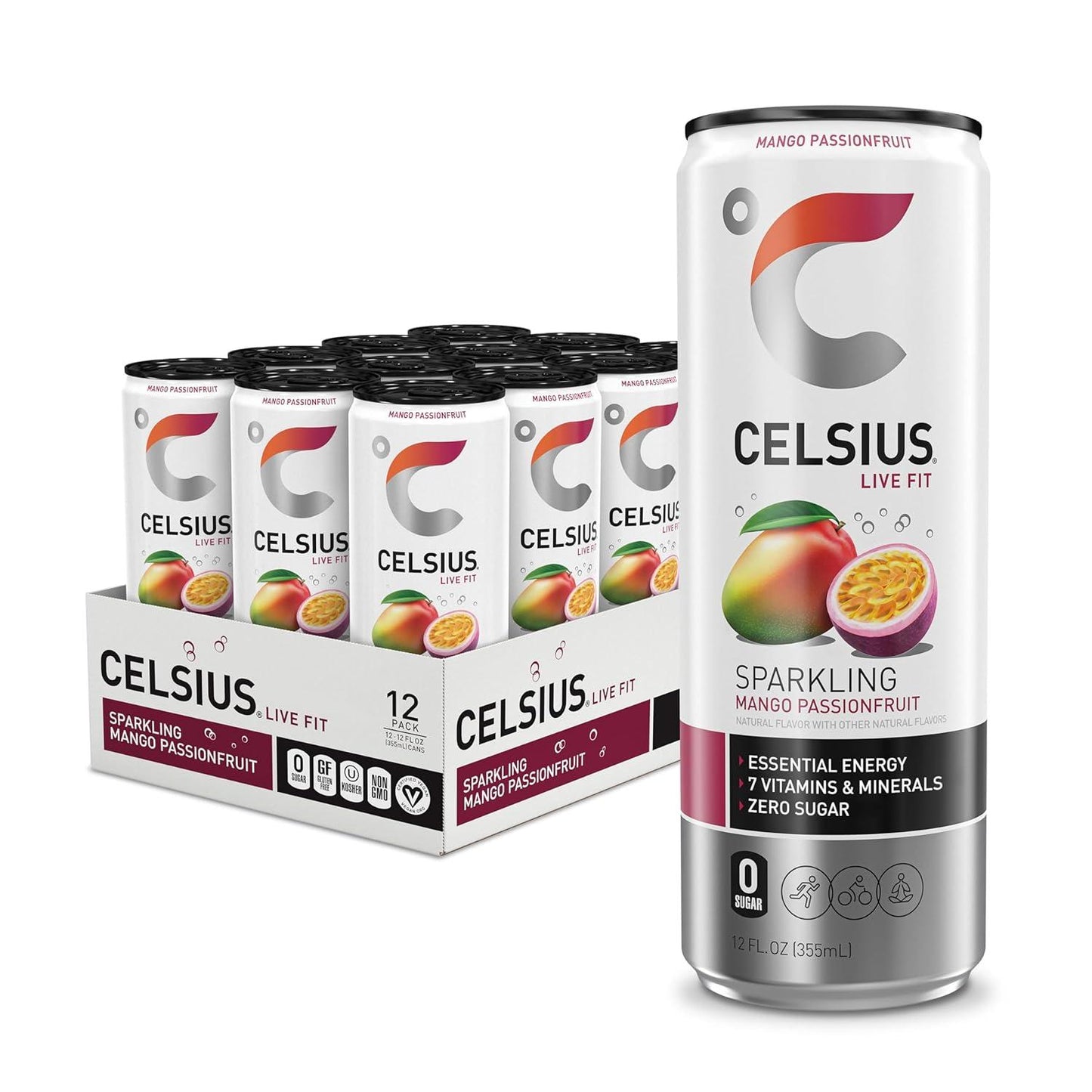 CELSIUS Mango Passionfruit Energy Drink (12 Fl Oz, Pack of 12)