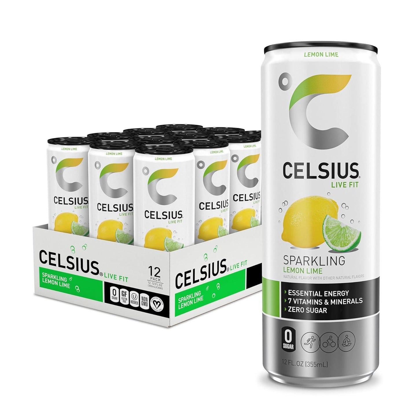 CELSIUS Lemon Lime Sparkling Energy Drink (12 Fl Oz, Pack of 12)