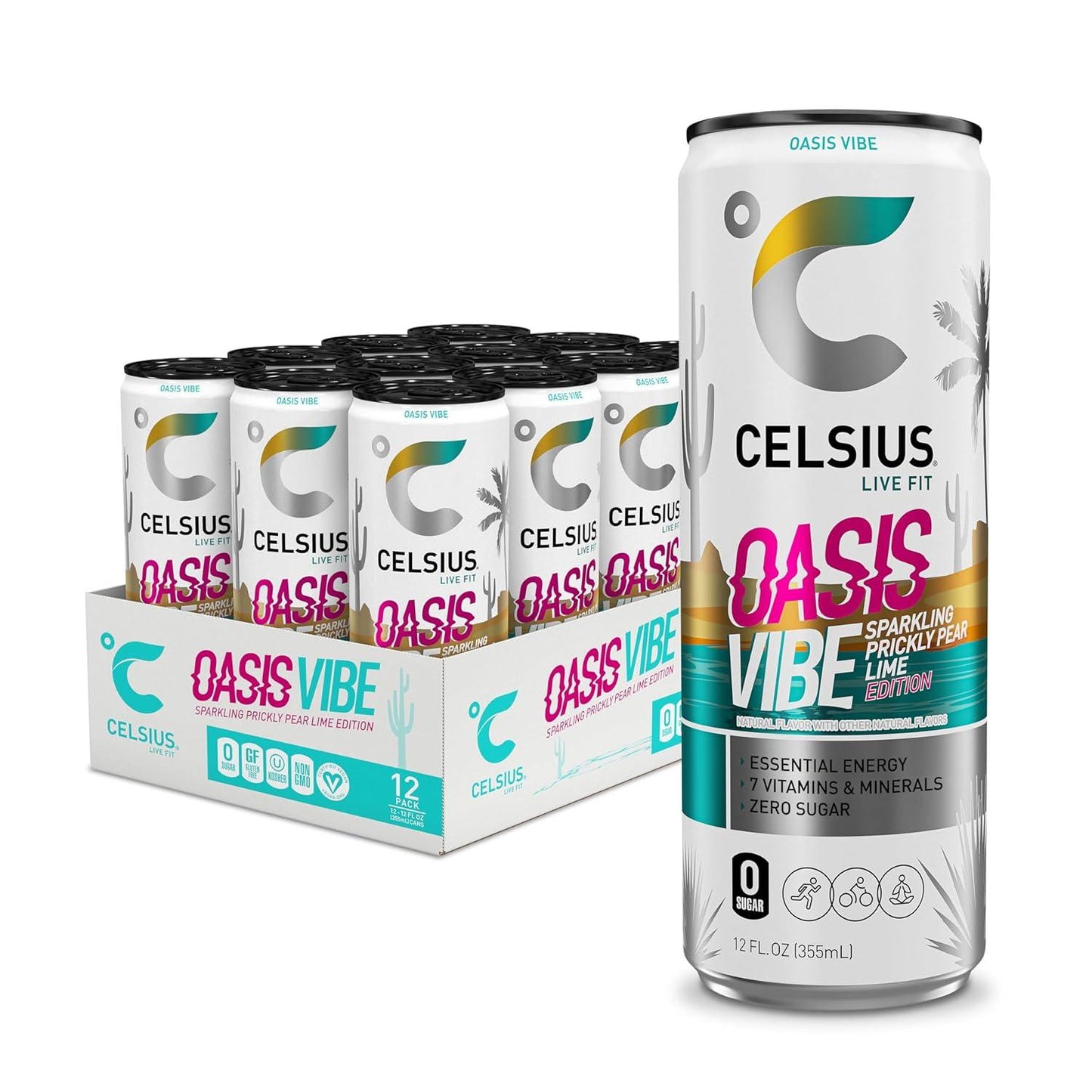 CELSIUS Sparkling Oasis Vibe Energy Drink (12 Fl Oz, Pack of 12)