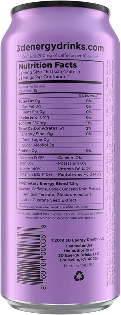 3D Energy Grape Sugar-Free Pre-Workout Drink (16oz, 12 Pack)