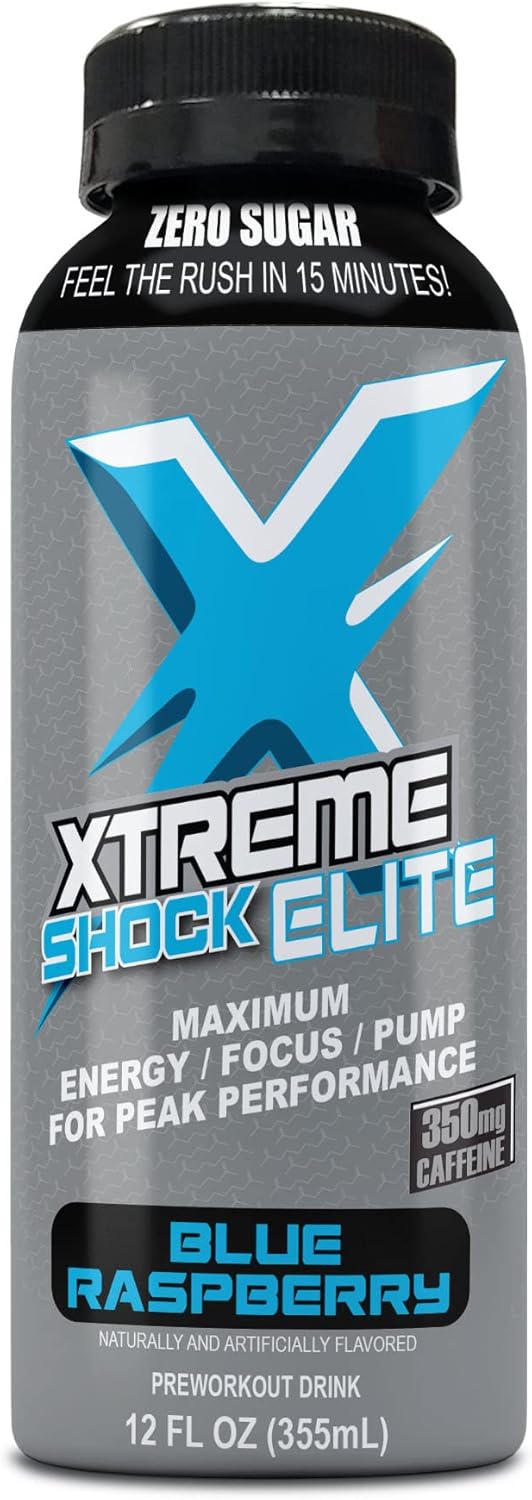 Xtreme Shock Elite Energy Drink, 350mg Caffeine, Zero Sugar (16oz, 12pk, Sour Gummie)