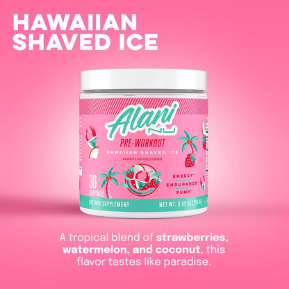 Alani Nu Hawaiian Shaved Ice Pre-Workout Powder (200mg Caffeine, 30 Servings)