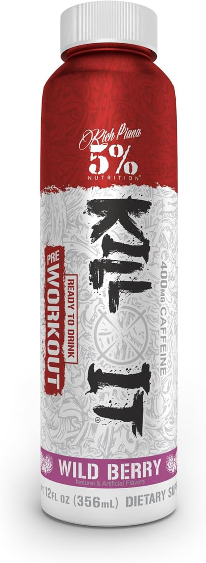 5% Nutrition Kill It Pre-Workout Energy Drink, Extreme Pump & Focus (Wild Berry, 12 Pack, 400mg Caffeine)