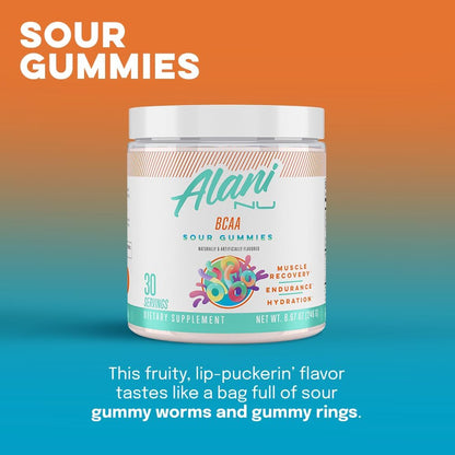 Alani Nu BCAA Sour Gummies, 2:1:1 Amino Acids for Muscle Recovery (30 Servings)