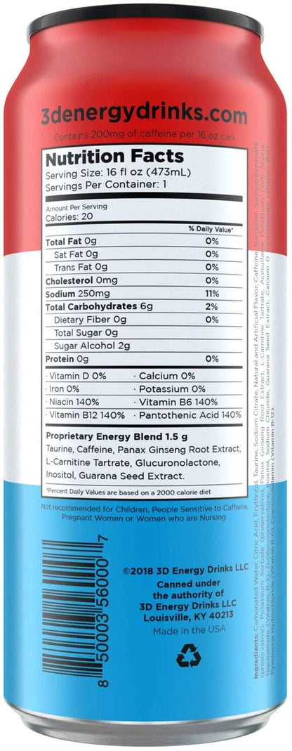 3D Energy Liberty Pop - Sugar-Free Pre-Workout Drink (16oz, 12 Pack)