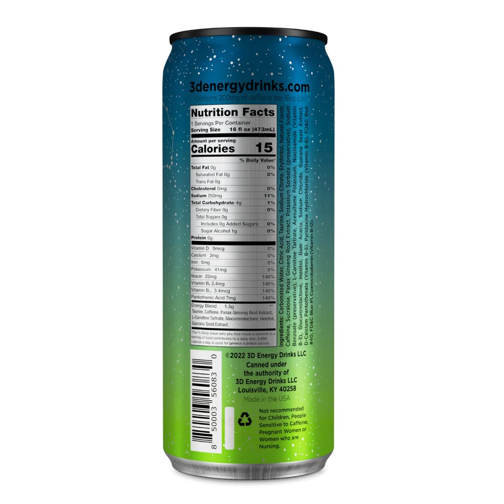 3D Energy Galaxy Lime Sugar-Free Pre-Workout Drink (16oz, 12 Pack, Blue)