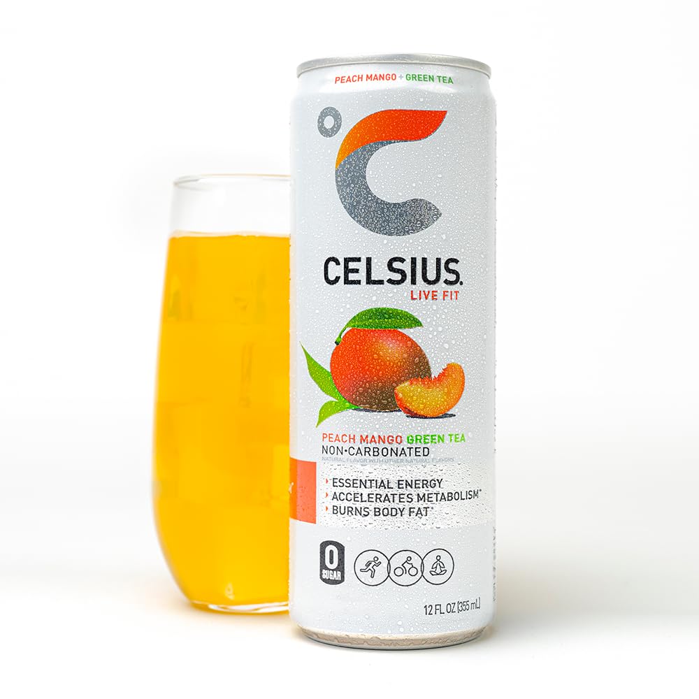 Celsius Peach Mango Green Tea Energy Drink (12 Fl Oz, Pack of 4)