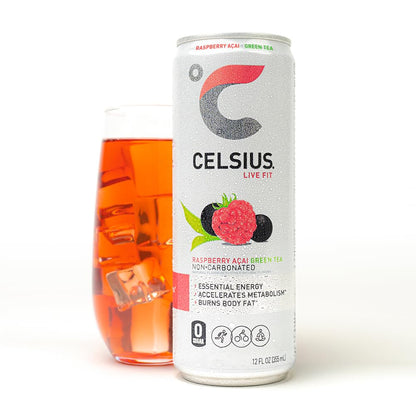 Celsius Raspberry Acai Green Tea Energy Drink (12 Fl Oz, Pack of 4)