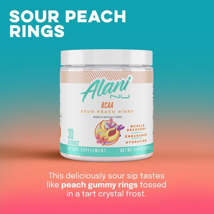 Alani Nu BCAA Sour Peach Ring, 2:1:1 Amino Acids for Muscle Recovery (30 Servings)