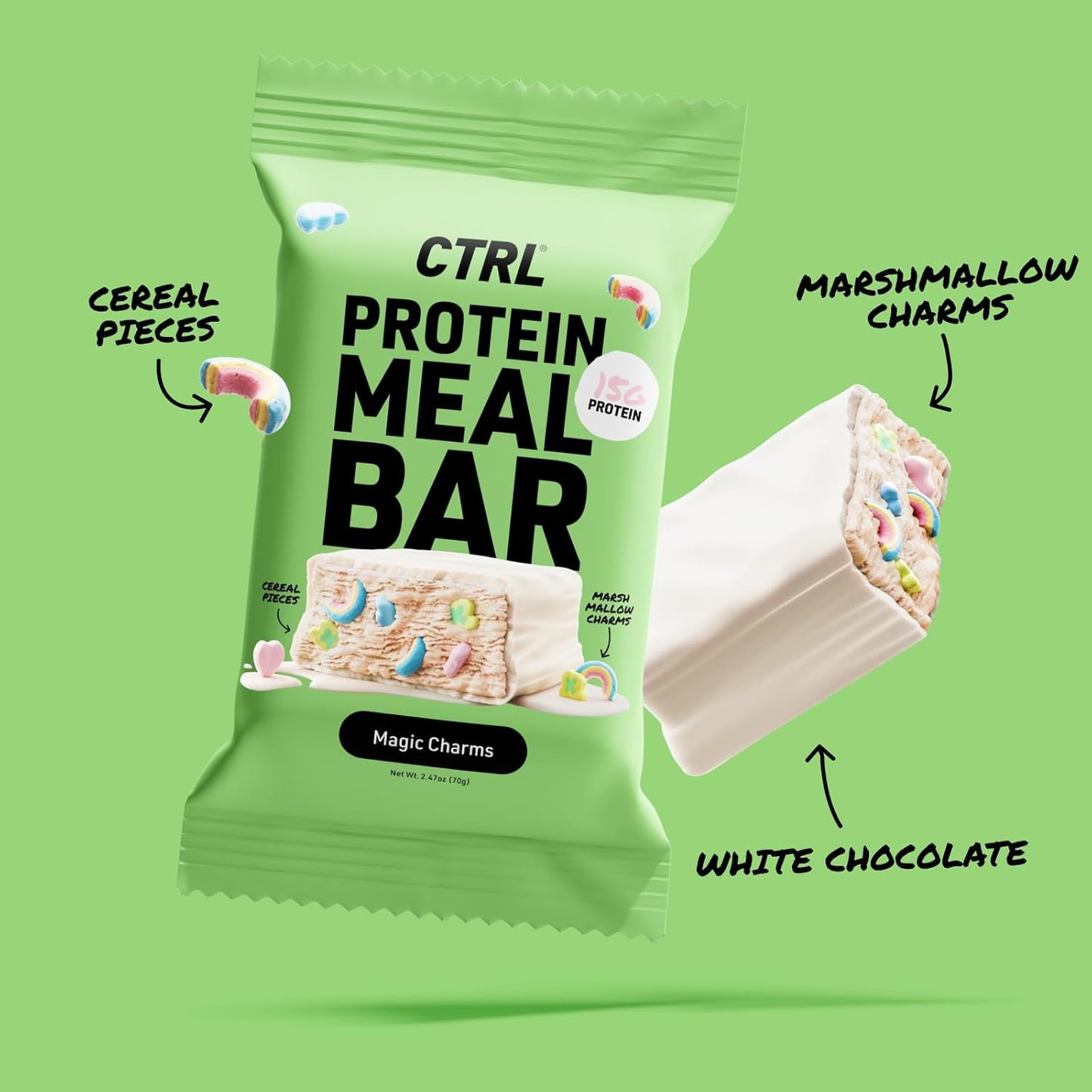 CTRL Magic Charms Protein Bars, 15g Protein, White Chocolate, 270 Cal (12-Pack)