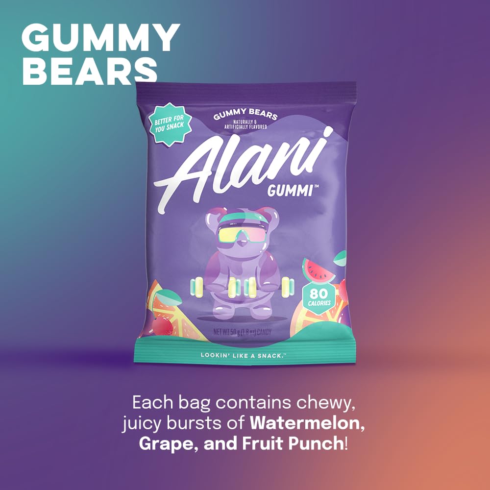 Alani Gummis Low Sugar Gummy Bears, Gluten-Free, 7g Fiber (Pack of 12)