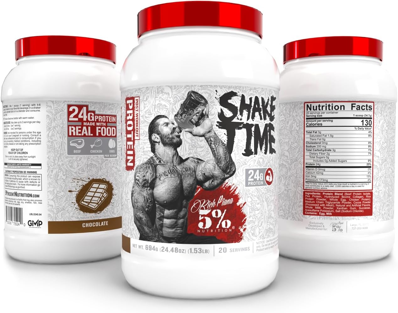 5% Nutrition Shake Time Animal Protein Drink, No Sugar/Dairy/Soy (Chocolate)