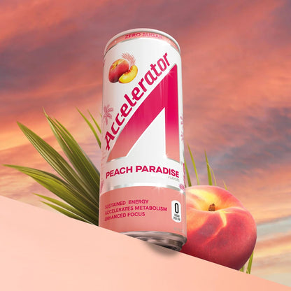 Accelerator Peach Paradise Energy Drink, Sugar Free, NSF Certified (12 Pack)