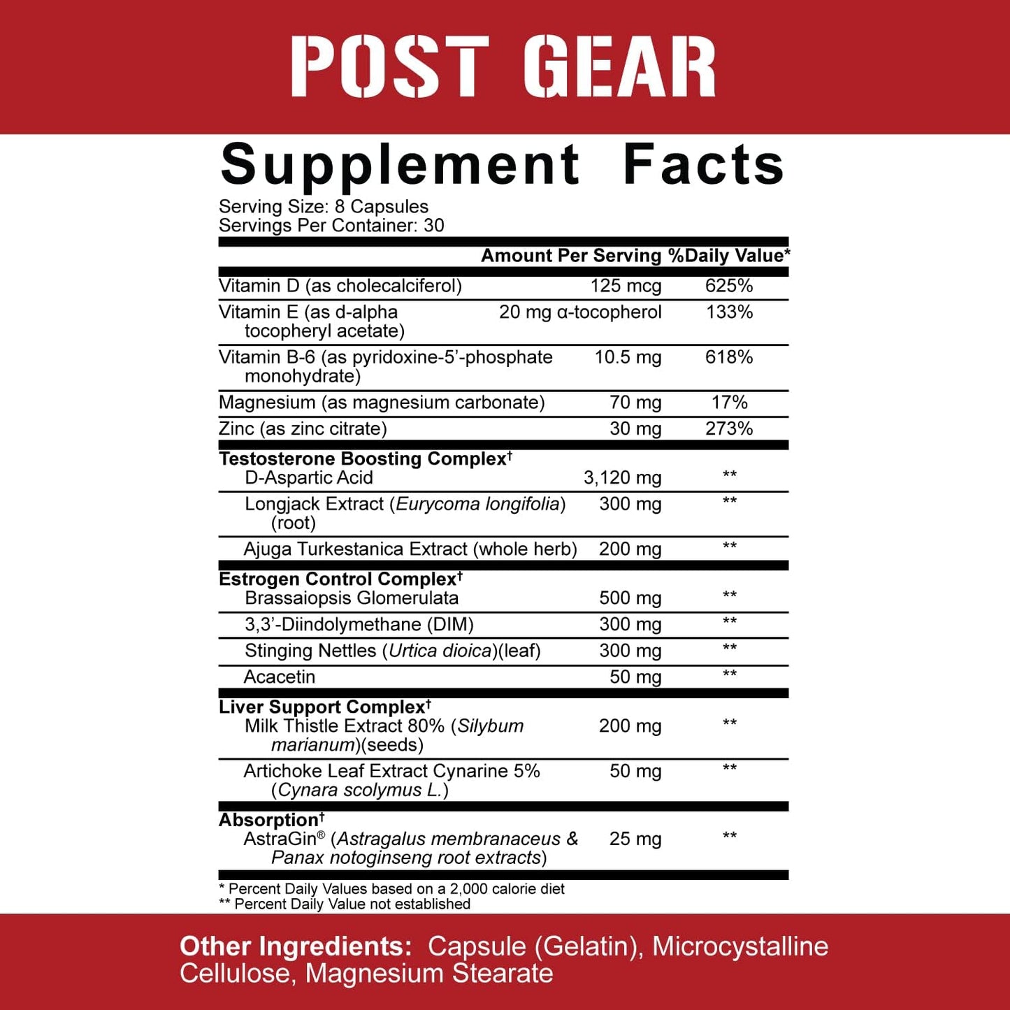 5% Nutrition Post Gear PCT Support Booster - Estrogen Blocker (240 Capsules)